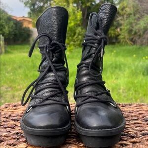 John Fluevog Black and Teal Shoes